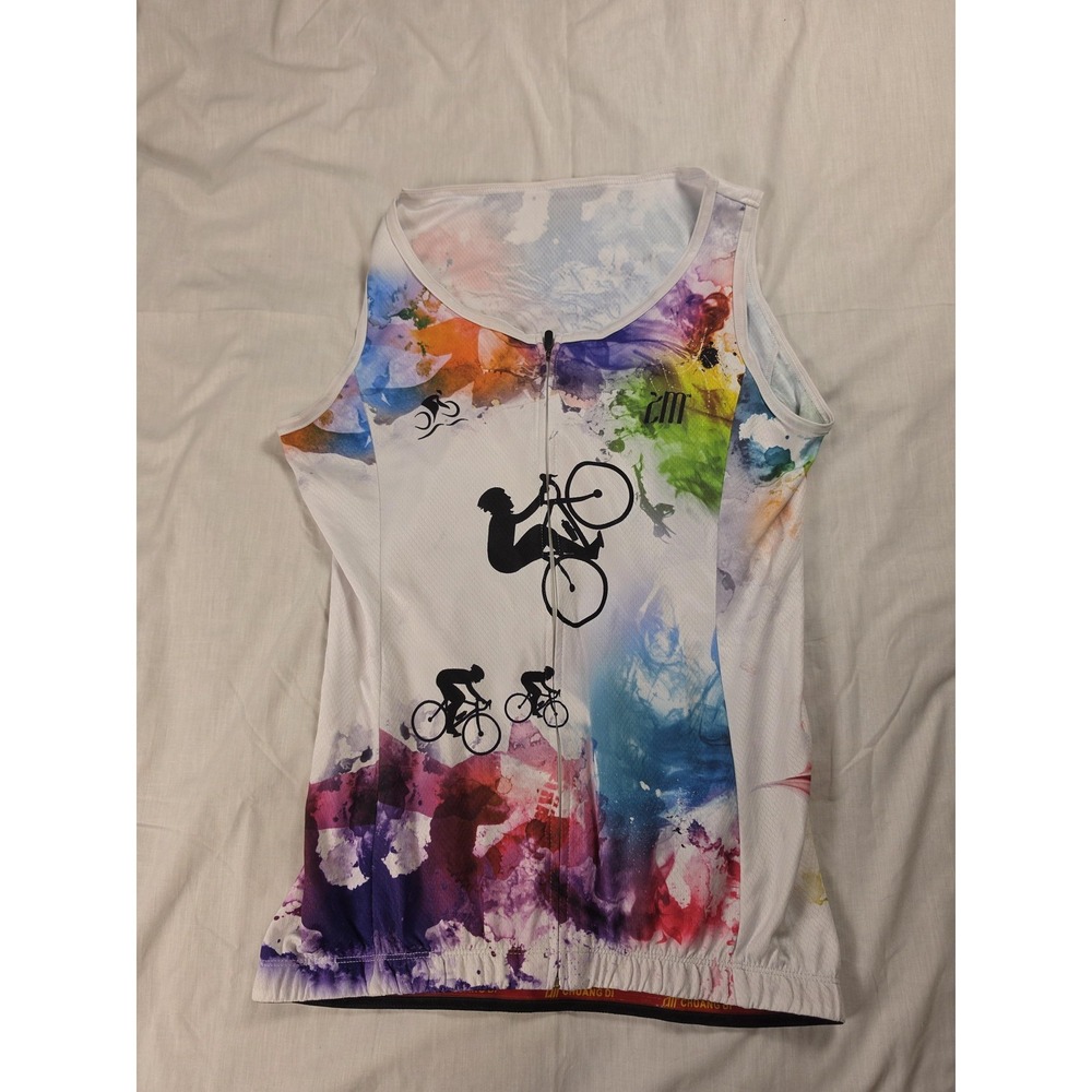 CD-CLOTHES Cycling Jersey Tank Womens XL Multicolor Full Zip Sleeveless Bike